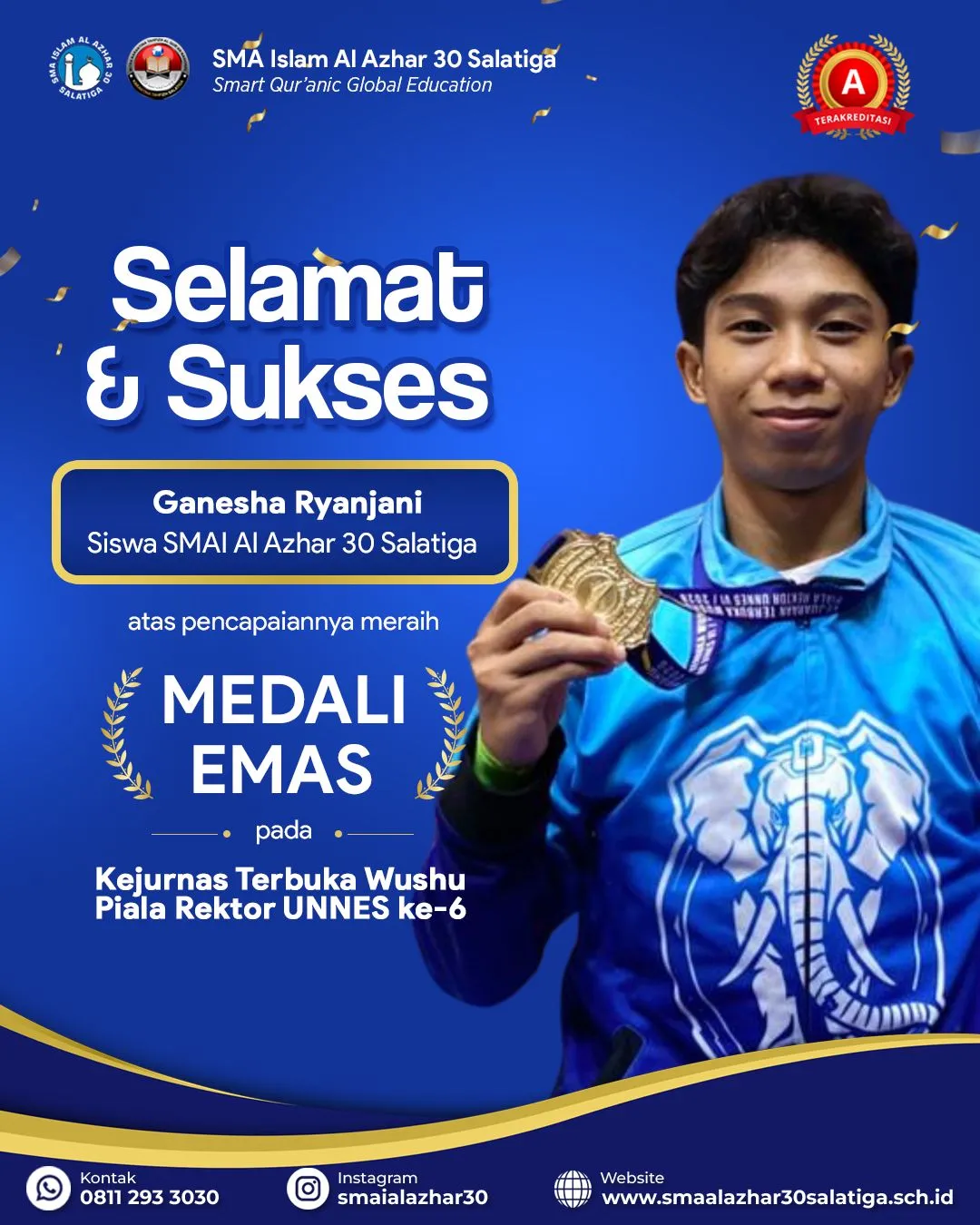 Emas Kejurnas Wushu Berhasil Diboyong Pulang Oleh Siswa SMAIA 30 Salatiga!
